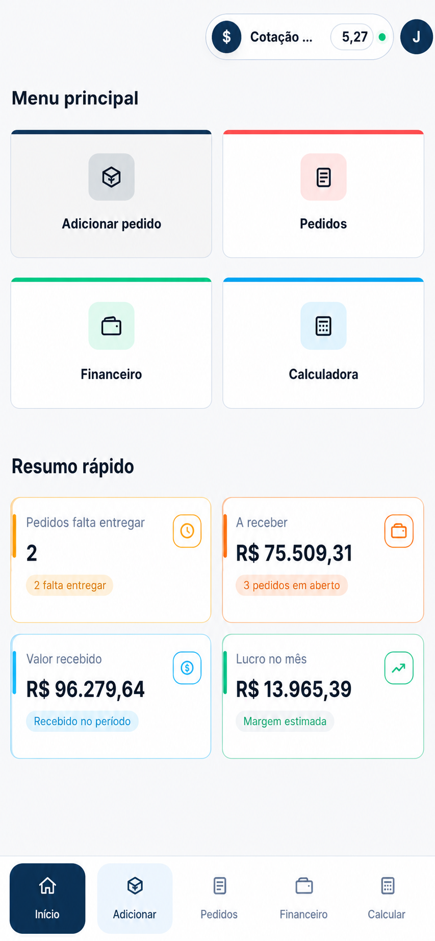 Tela de celular do MUAMBA PY: Início.